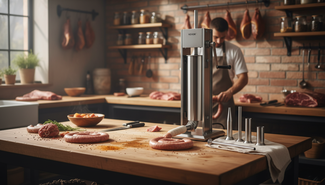 7L Vertical Manual Sausage Stuffer: Stainless + 5 Nozzles