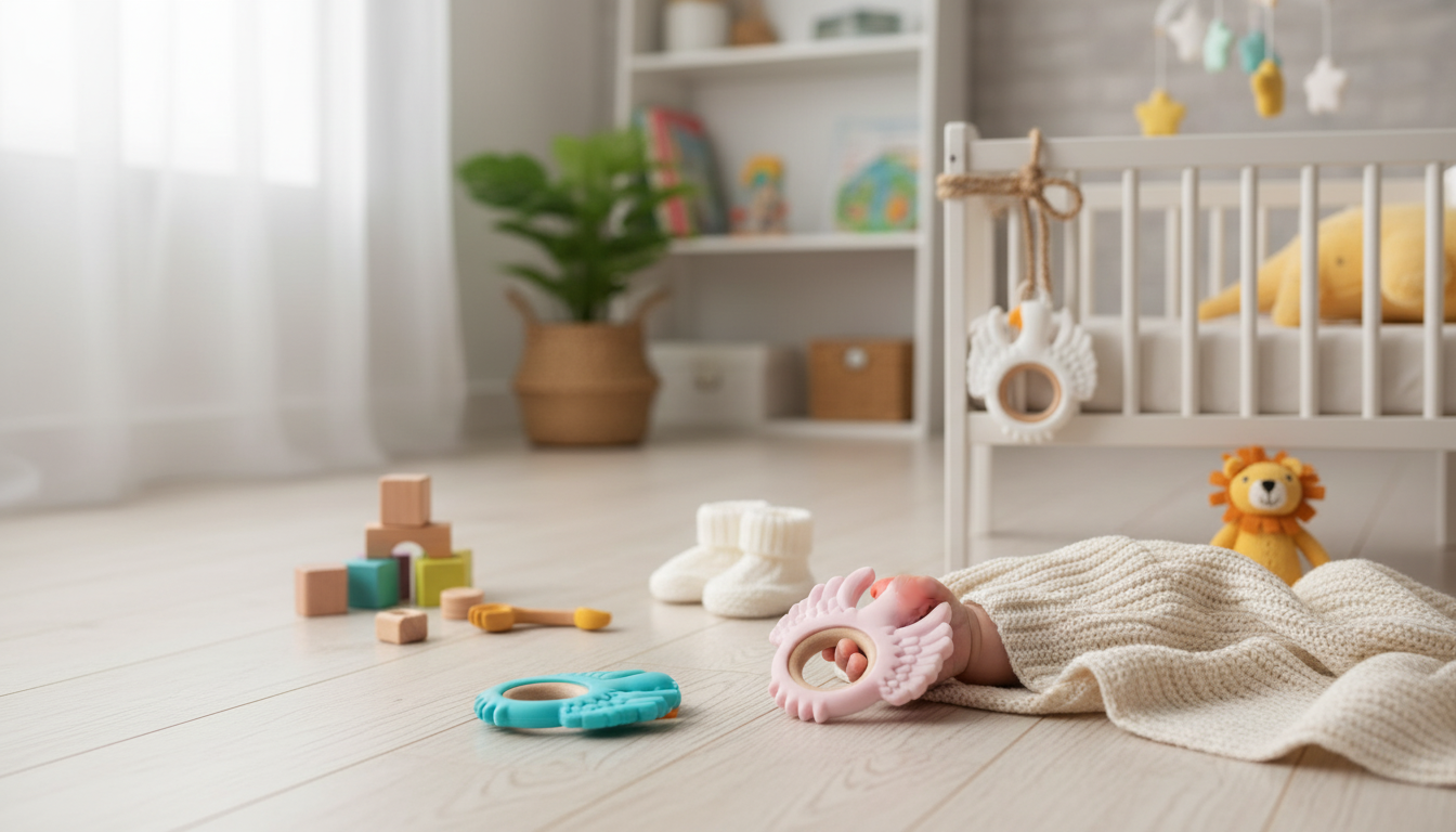 BPA-Free Silicone & Wood Ring Teether for Babies