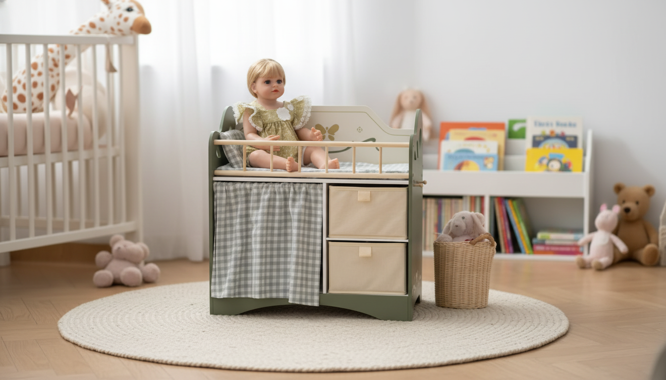 Green Wooden Doll Bed for 18-Inch Dolls w/ Storage