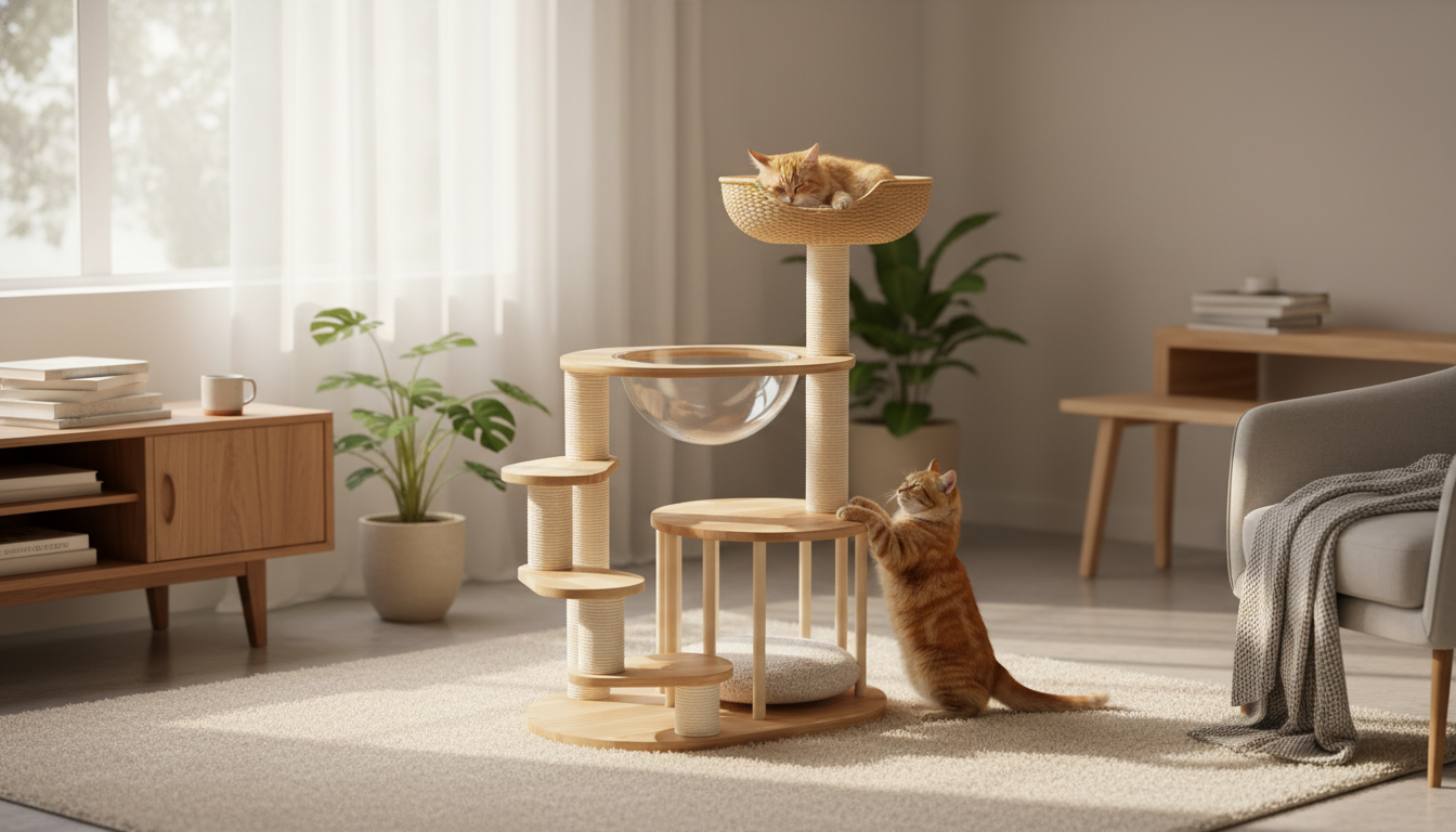 Solid Wood Cat Tree: Hammock & Nest Comfort Guide