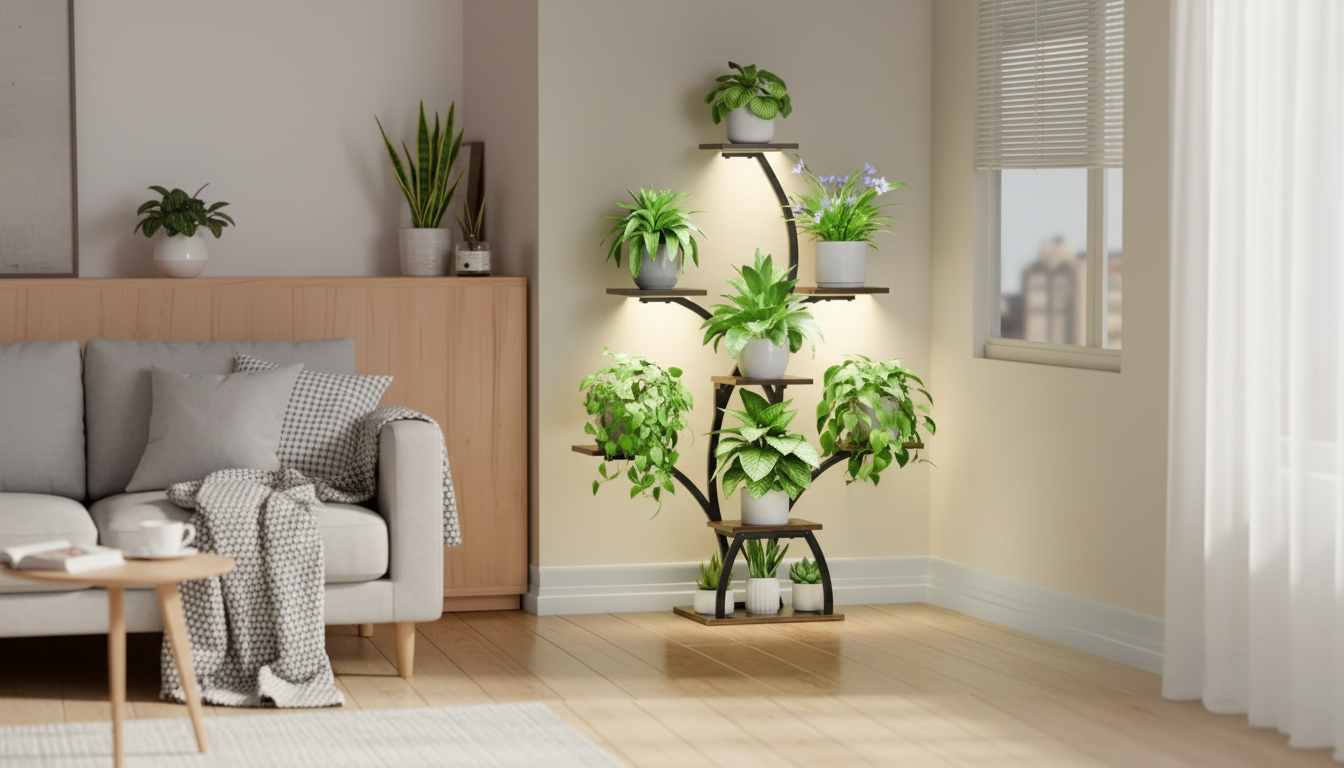 Tree-Shaped 6-Tier Corner Plant Stand + Grow Light Guide