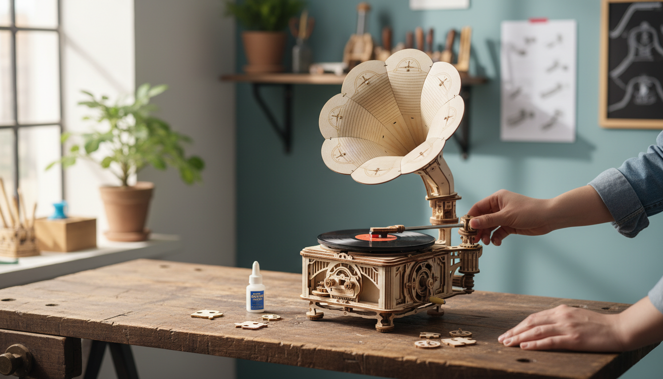 Build a Working Wooden Hand-Crank Gramophone Kit