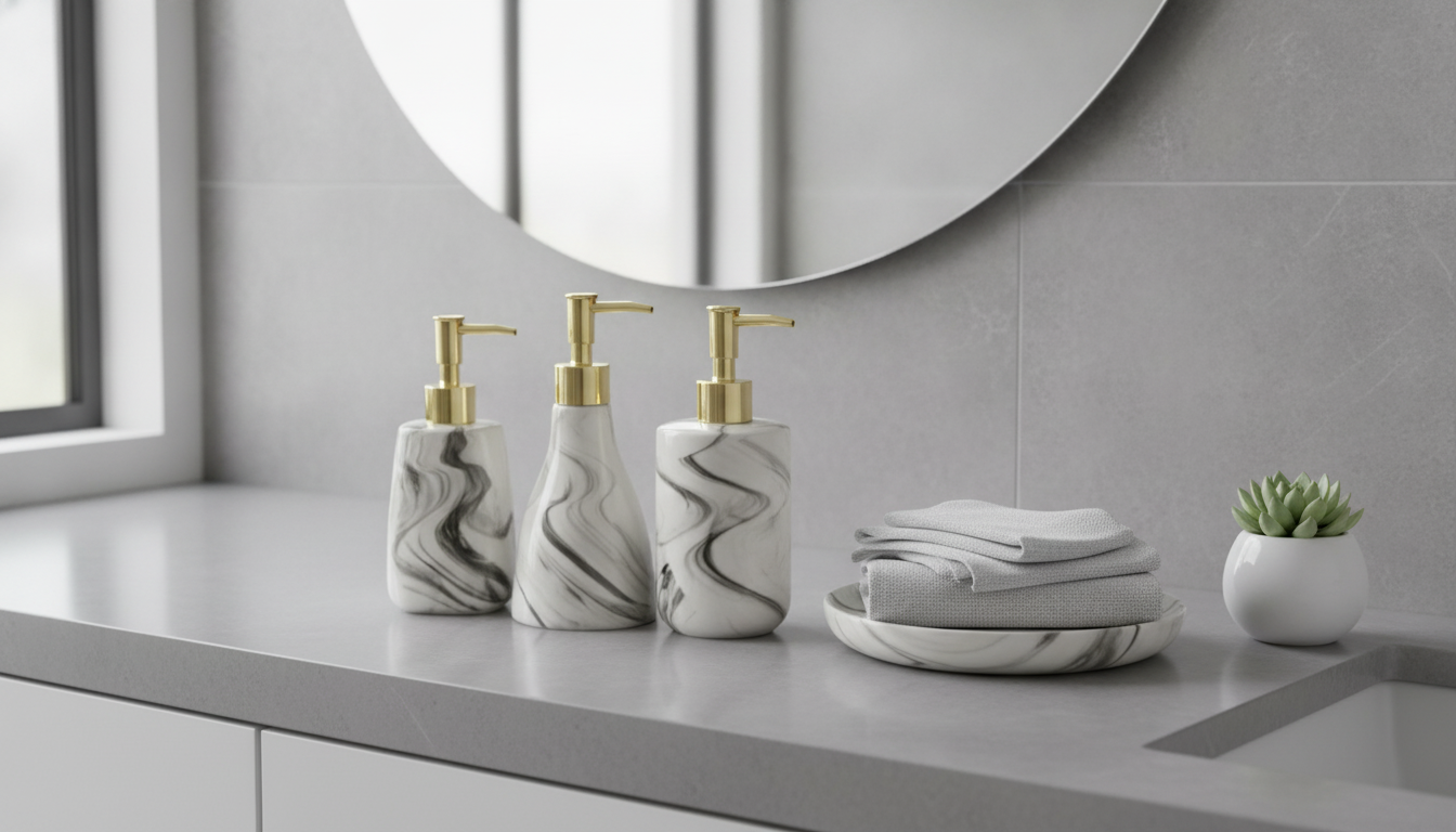 Ceramic Soap Dispenser with Gold Pump for a Tidy Sink