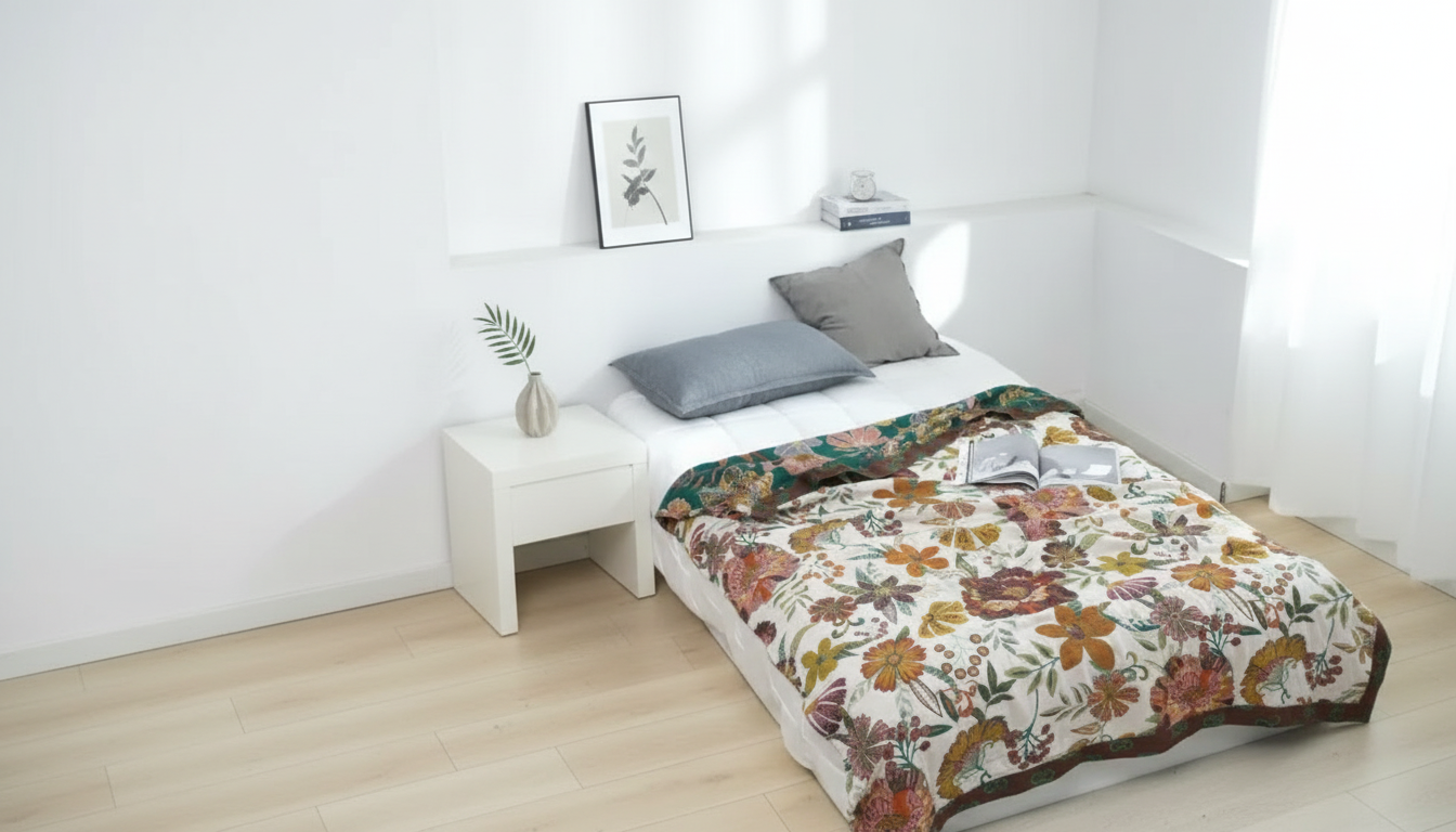Floral Cotton Gauze Toweling Coverlet (90x98)