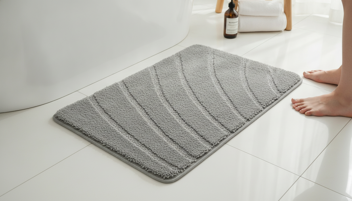 Plush Striped Anti-Slip Bath Mat: Washable Comfort
