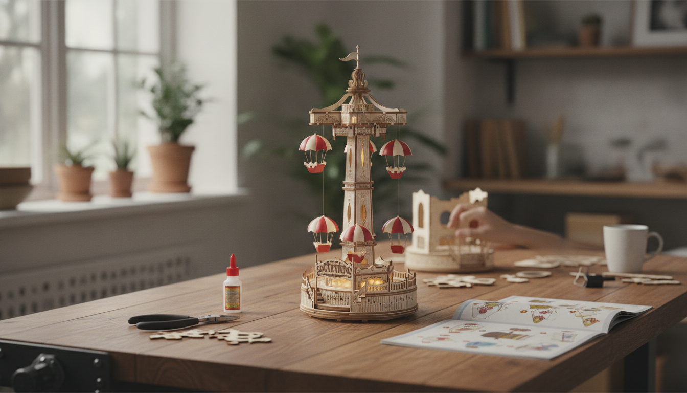 DIY Parachute Tower Wooden Music Box Kit: Build & Play