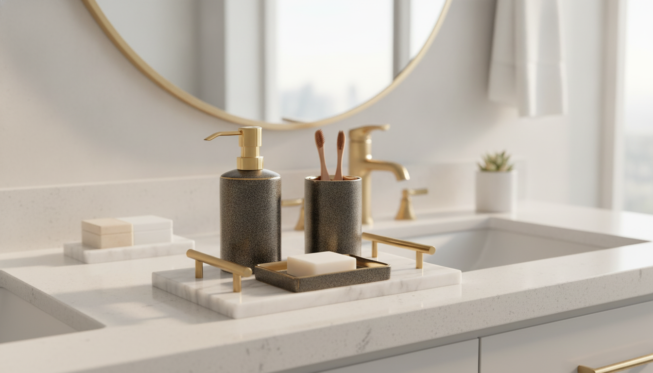 Elegant Ceramic Bathroom Accessory Set: Tidy Vanity Style