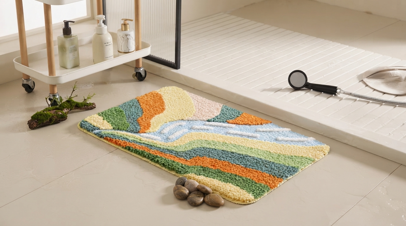 Moss & River Grass Non-Slip Bath Mat: Absorbent Grip