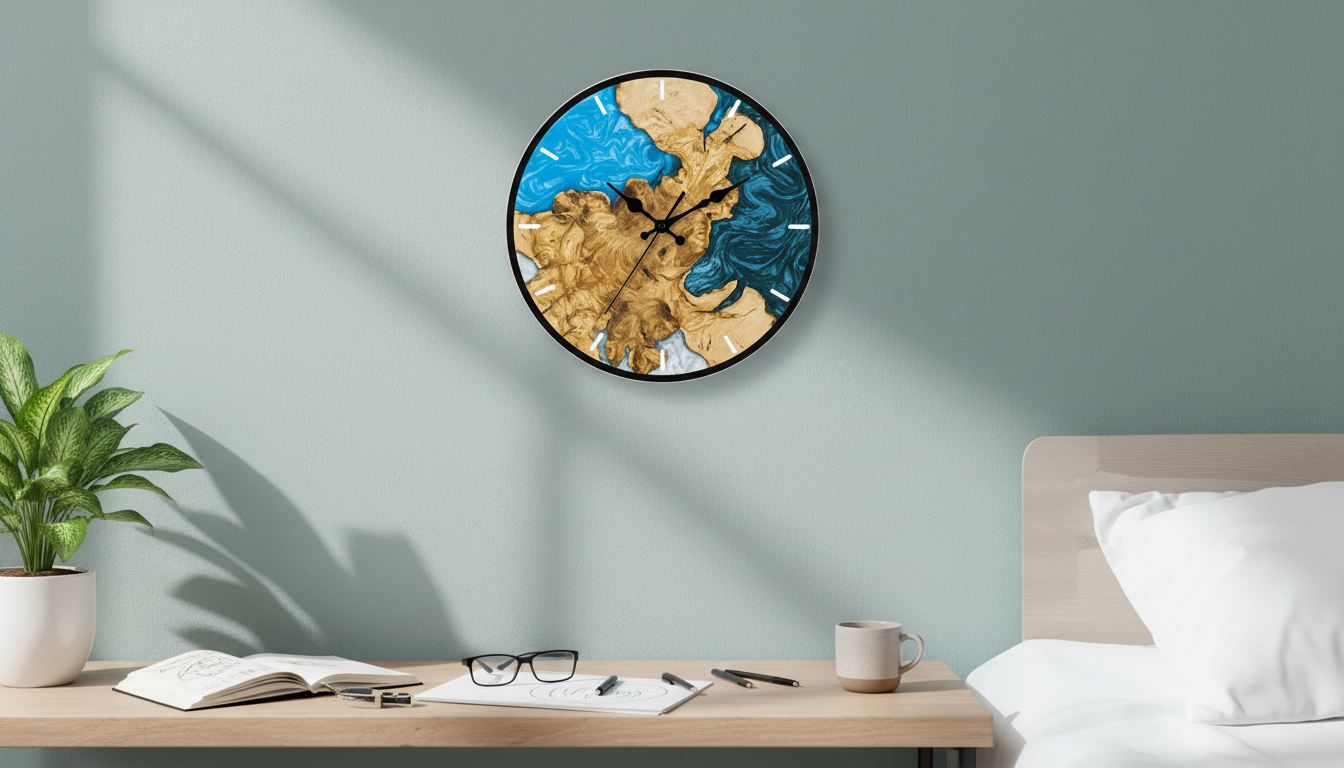 Nordic Silent 12-Inch Wall Clock, Acrylic Wood-Grain