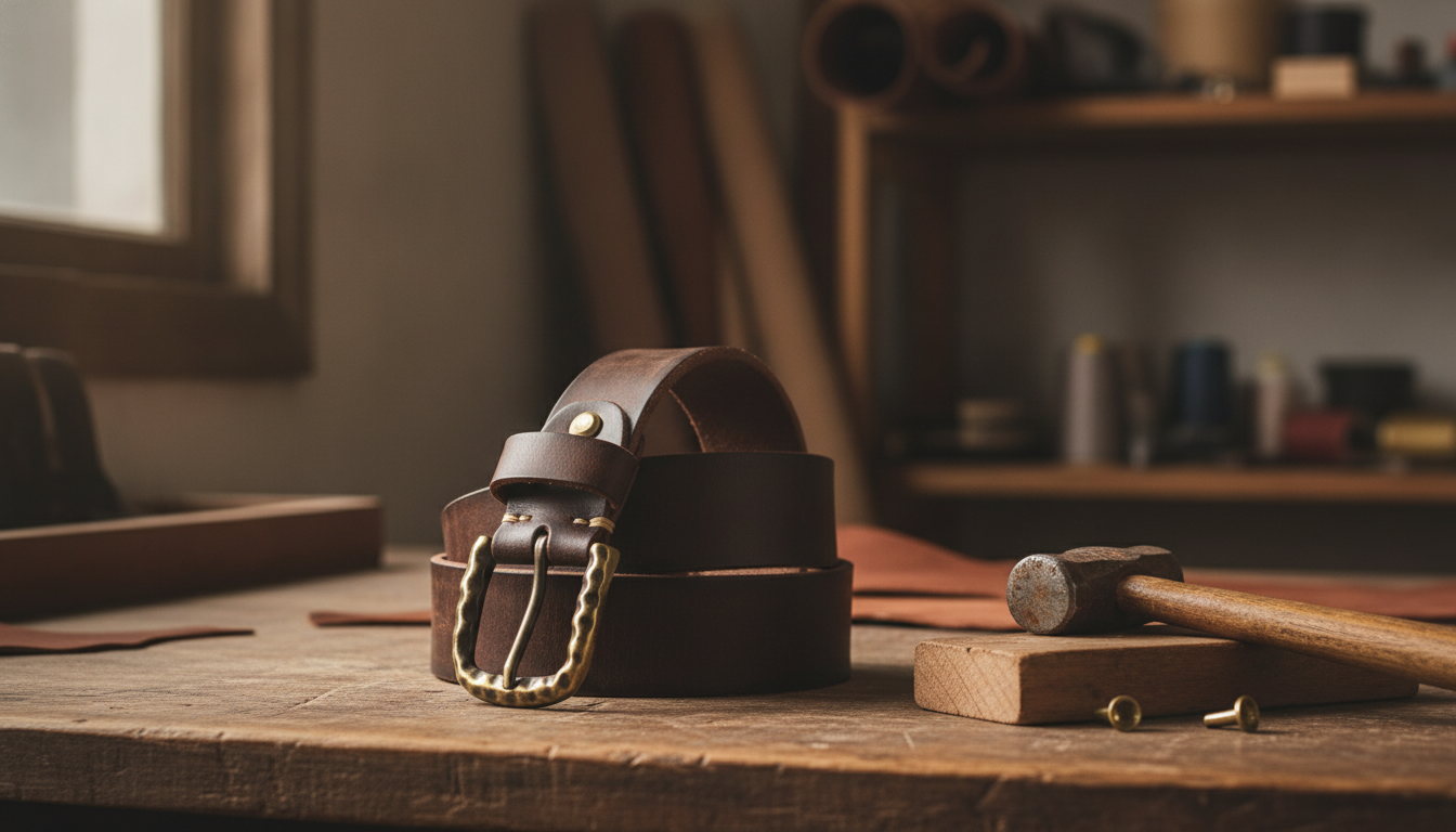 1.5-Inch Vintage Leather Belt with Solid Brass Buckle